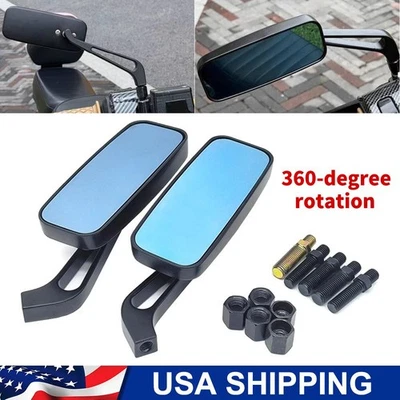 Universal Rectangle Motorcycle Rear View Side Mirrors For Harley Honda Yamaha - Image 1 of 4