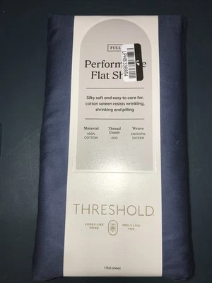 Full 400 Thread Count Performance Flat Sheet Metallic Blue - Threshold: Cotton - Image 1 of 3