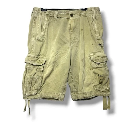 American Eagle Shorts Mens 34 Khaki Cargo Extreme Flex Longer Length Thrashed - Image 1 of 4
