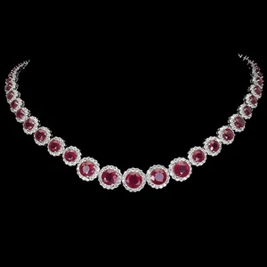 18Ct Round Cut Lab Created Ruby Diamond Tennis Necklace 14K Wh Gold Plated 18" - Picture 1 of 5