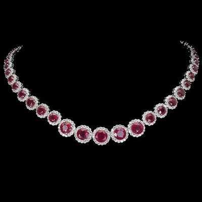 18Ct Round Cut Lab Created Ruby Diamond Tennis Necklace 14K Wh Gold Plated 18" - Image 1 of 4