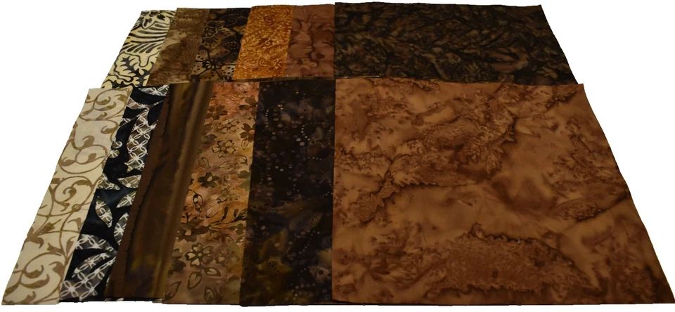 Lote 12 Tela Algodón Cuadrada 9-1/2" X 9-1/2" Marrón Batik Floral Fondo Tonal Foto 1 de 4