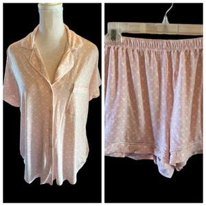 Kate Spade New York Printed Short Pajama Set Pink White Hearts SZ Large - Picture 1 of 20