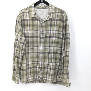 Horny Toad Shirt Mens Medium Green Organic Flannel Plaid Long Sleeve Button Up - Picture 1 of 7