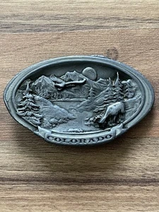 VINTAGE ©1987 C+.J INC Colorado River Wildlife Mountains Eagle Deer Belt Buckle - Picture 1 of 7
