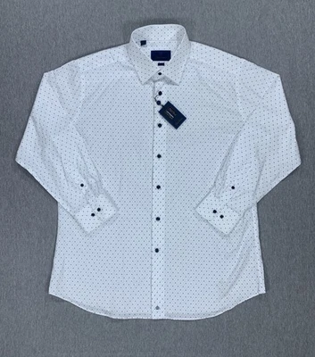 Camisa de vestir para hombre David Donahue blanca azul Oxford ajuste dobby 17,5 32/33 $155 Foto 1 de 4