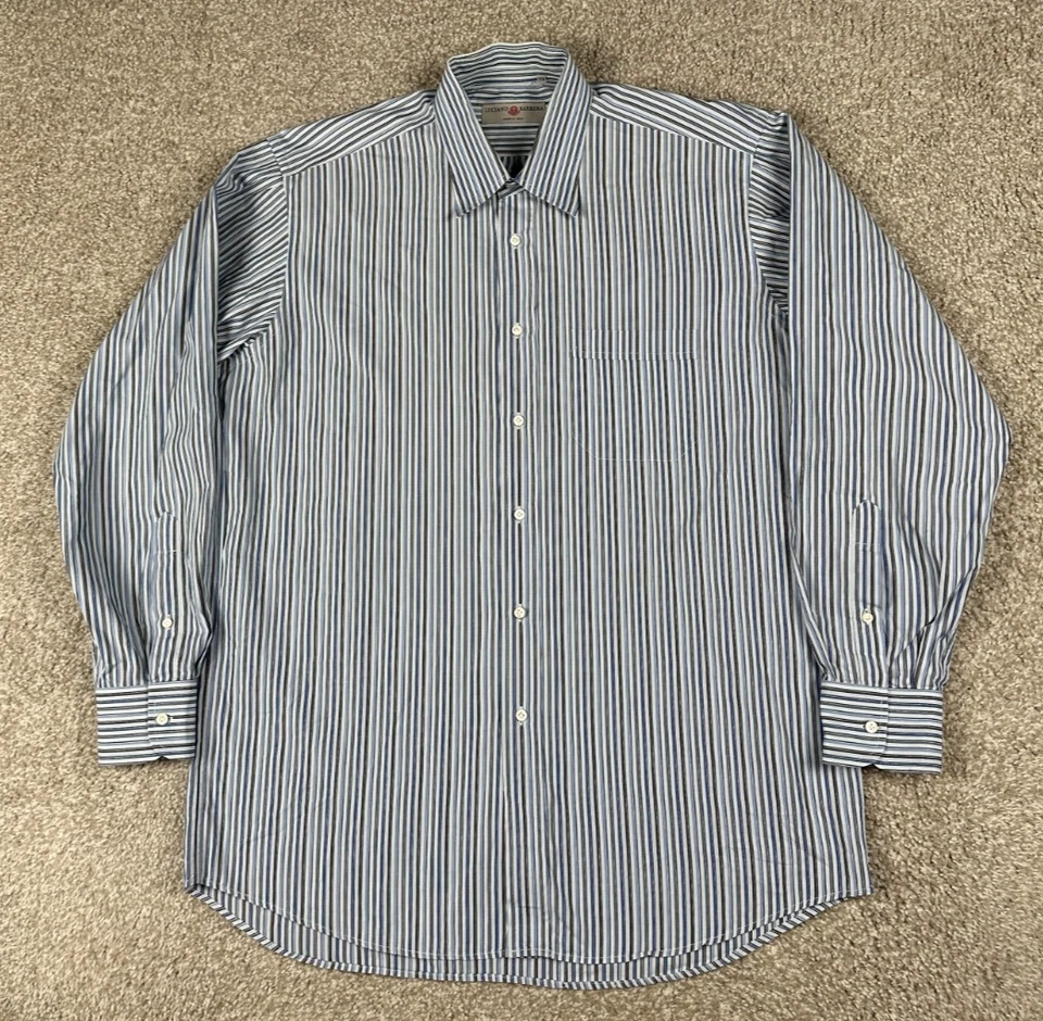 Luciano Barbera Shirt Mens XL Blue Striped Button Long Sleeve Made In Italy - Image 1 of 4