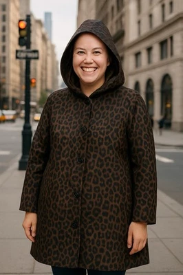 Nordstrom Gallery Mujer 2X Abrigo de Lluvia Marrón Estampado Animal con Capucha Foto 1 de 4