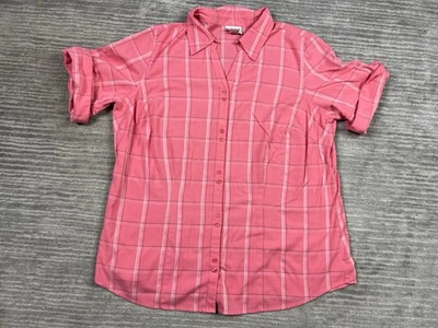 Essentials by Maggie Top Womens 18/20w Pink Plaid Short Sleeve Button Up - Image 1 of 4