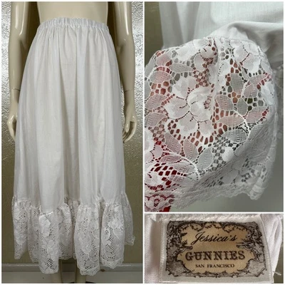 Vintage 1970s Ladies GUNNE SAX Jessica McClintock White Cotton Skirt Lace - Image 1 of 4
