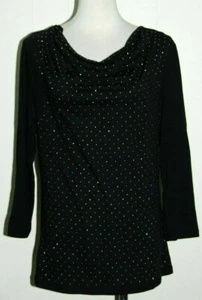 Talbots Cotton Modal Black Cowl Neck 3/4 Sleeve Small Studded Shirt Top Large - Picture 1 of 4
