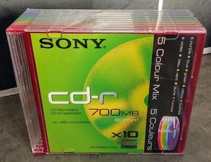 NEUF: Lot de 10 CD-R 700MB 80 mn 5 MIX COLOR Compact disc recordable SONY C58 - Photo 1/2