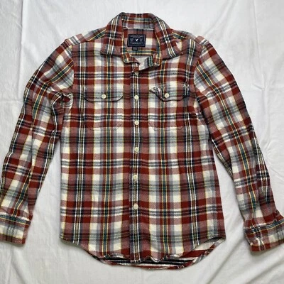 American Eagle Thick Flannel Shirt Shacket XS Red Blue Yellow Plaid Button Up - Image 1 of 4