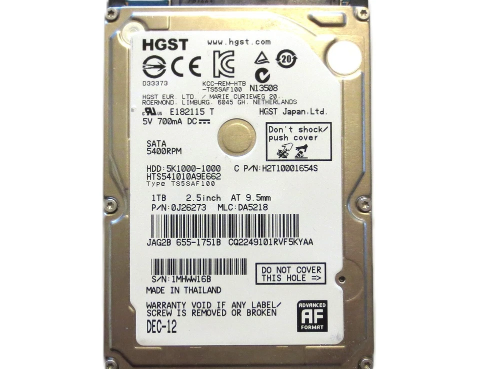 Hitachi HTS541010A9E662 0J26273 DA5218 (1MH) Thailand 2.5" 1TB Sata DEC/12 - Image 1 of 1