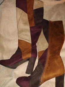 Impo Women's High Heel Knee High Faux Suede Patch Boots Size 10 - Picture 1 of 10