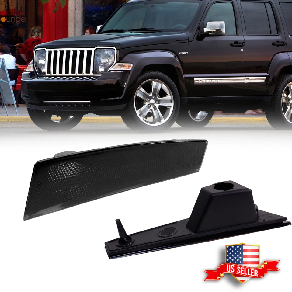 2X Smoked Lens Front Bumper Side Marker Signal Lights For 2008-2012 Jeep Liberty - Image 1 of 4