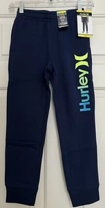 NWT Hurley Size S 8 navy blue Fleece Jogger Sweatpants boys colorful logo - Picture 1 of 10