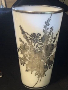 Vintage Vase White Glass Sterling Silver Floral Overlay & Trim 10.25" Tall - Picture 1 of 16