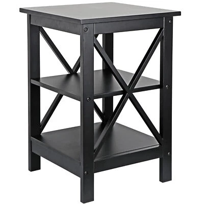 SEGAWE 3-Tier End Table w/ Storage Shelves Versatile X-Design Sofa Side Table Furniture