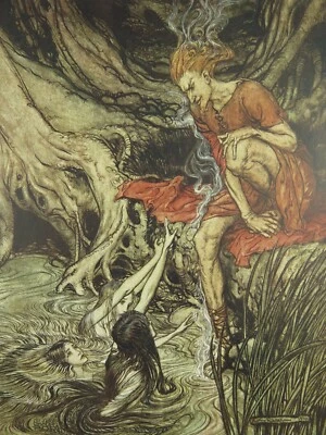 Arthur Rackham Ilustración en Color Oro Rin y Valquiria 1910 Placa Inclinada #7 Foto 1 de 4