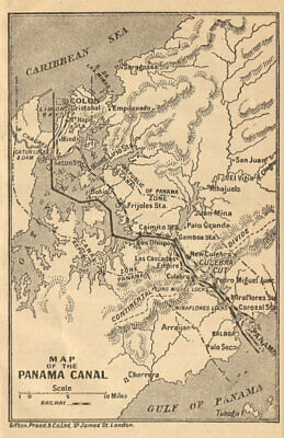 PANAMA CANAL. Vintage Map. Railway. Shows Canal Zone. Caribbean 1935 Old • 2.99£