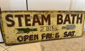 1910-20 Roadside Steam Bath Sign, Double Sided, Painted Metal, Folk Art - Picture 1 of 7