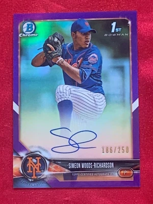 2018 1st Bowman Chrome SIMEON WOODS-RICHARDSON Purple Refractor Auto RC Rookie - Image 1 of 4