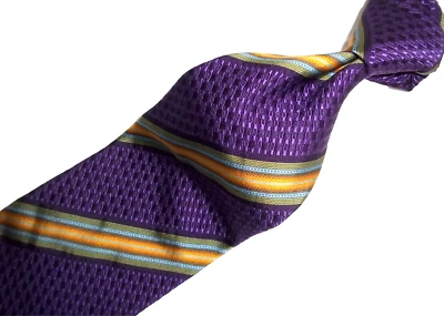 !! XMI Platinum Purple Striped Woven pure Silk Tie 59"L x 3.75"W - Image 1 of 4