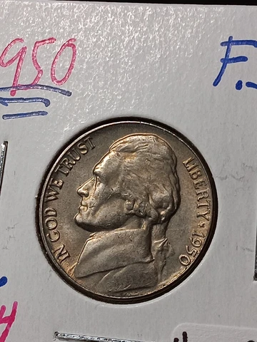 1950  Jefferson Nickel Full Steps  MS Choice Toned  US Coin J/313 Cover