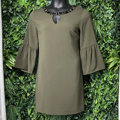 CYNTHIA STEFFE Dress Sheath Beaded Neckline Women 12 Green Bell Sleeve  2025 - image 1 of 4