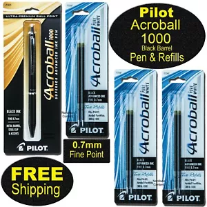 Pilot Acroball 1000 Pen & Refills, Black Pen Barrel. Black Advanced Ink, 0.7mm - Picture 1 of 6