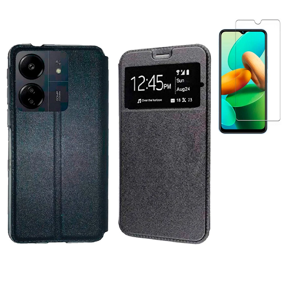 TODOBARATO 24HORAS Funda Para Xiaomi Redmi 13C 4G /POCO C65 Negra Libro Ventana + Protector 5D o 9H