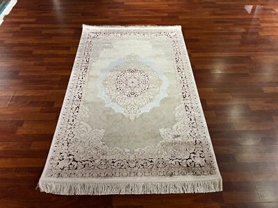 Alfombra de corredor de bambú beige de 3x5 pies - Alfombra medallón turco de alta calidad Foto 1 de 4