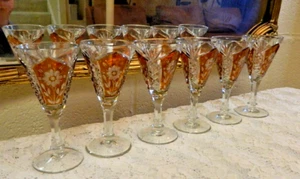 Böhmischer Bernstein Blumenschliff auf Klarglas geriffelte Kordeln 5,75" Set 6 - Bild 1 von 5