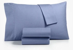 Sunham Dobby Stripe 600 Thread Count 100% Cotton 4-Pc. Sheet Set - King - Blue - Bild 1 von 6