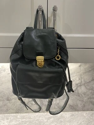 Rare Perlina 1990’s Dark Green Soft Leather Backpack Pockets Zipper Drawstring - Image 1 of 4