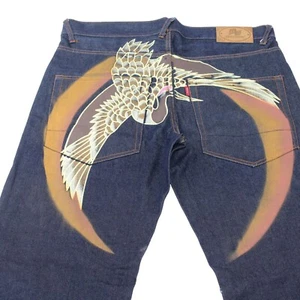 Vintage Evisu Designer Jeans Mens 40 X 36 Logo Selvedge Indigo Painted Crane Y2K - Picture 1 of 19