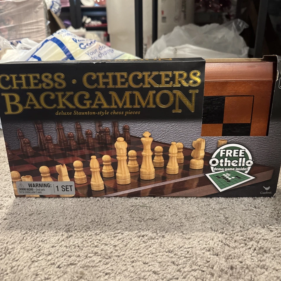 Cardinal Classics 3 In 1 Set Chess Checkers Backgammon In Wooden Case