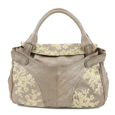 VALENTINO Flower Embroidery Leather Hand Bag Shoulder Bag Greige Auth Used F/S - Image 1 of 4