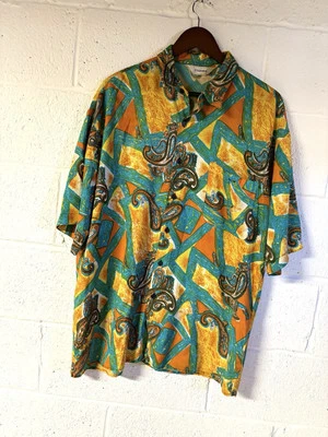Camisa grande multicolor abotonada estilo hawaiano vintage para hombre Foto 1 de 4