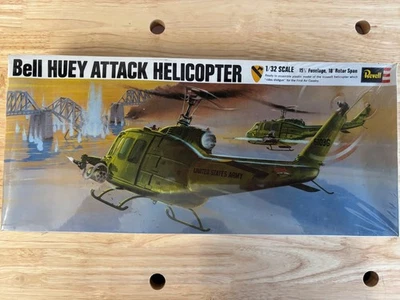 Vintage 1970 Revell 1/32 Scale Bell Huey Attack Helicopter Model Kit - SEALED - Image 1 of 4