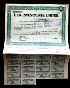 Certificado de acciones L&A Investments Limited 1958 Canadá - Imagen 1 de 2