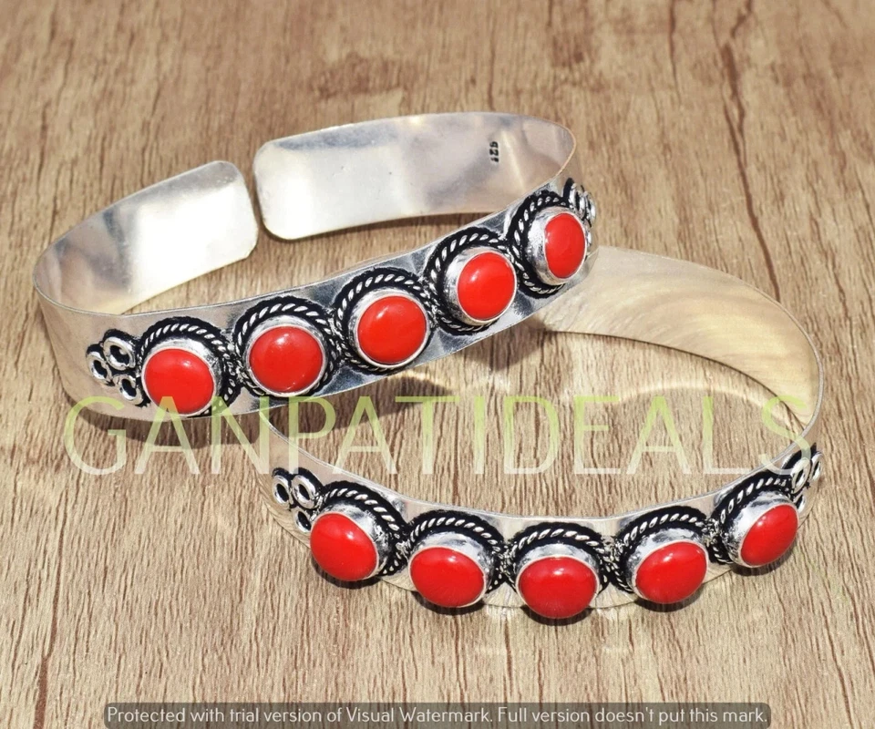 Brazaletes de piedras preciosas de coral rojo lote al por mayor de 100 piezas joyas enchapadas en plata 925 Foto 1 de 1