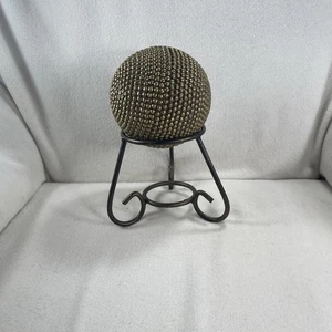 Decorative Brass Metal Studded Orb/ Ball With Black Metal Stand - Picture 1 of 5