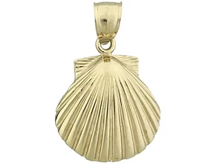 14K Gold 20MM Scallop Shell Pendant - Picture 1 of 6