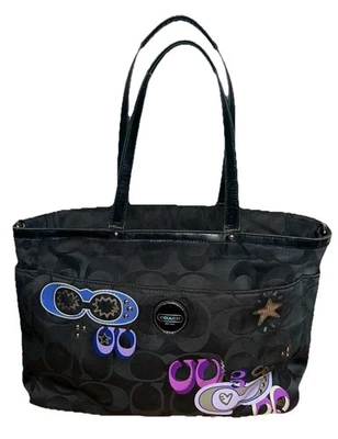 Bolso de Mano Grande Coach Poppy Y2K Vintage Negro y Púrpura Monograma, ENVÍO GRATUITO Foto 1 de 4