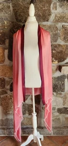 Calvin Klein Stripe Border Chambray Scarf  Pink Red Trim One Size  - Picture 1 of 9