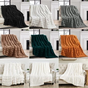 Textured Faux Fur Throw Blanket – Luxuriously Soft Reversible Micromink Back - Picture 1 of 103