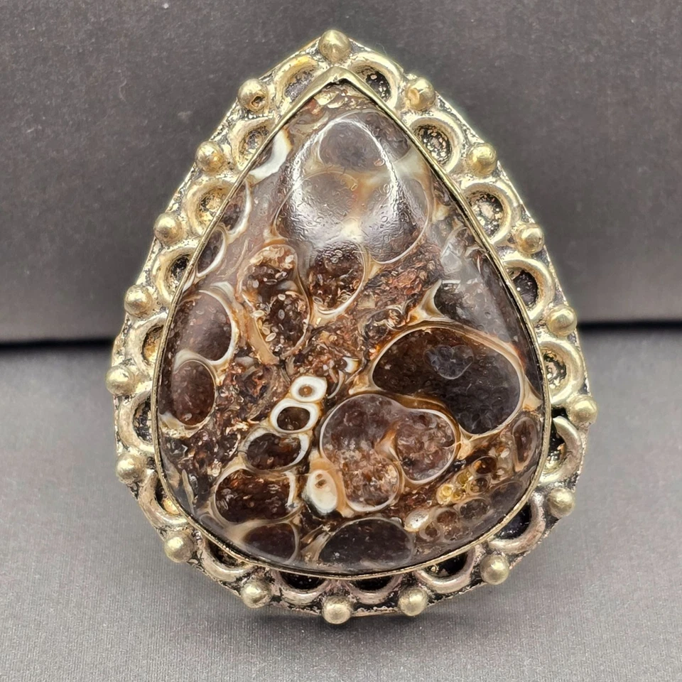 925 Sterling Silver Plated Turritella Agate Ring Size 8 Bezel Setting Bohemian - Image 1 of 4