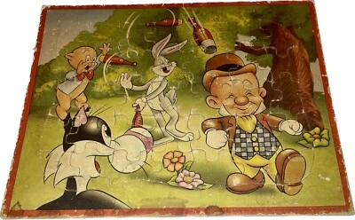 Vintage Puzzle Warner Bros Bugs Bunny Porky Pig Elmer Fudd Sylvester Jaymar 1950 - Image 1 of 4